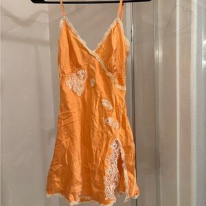 Vintage Y2K Orange Lace-Embellished Satin Chemise
